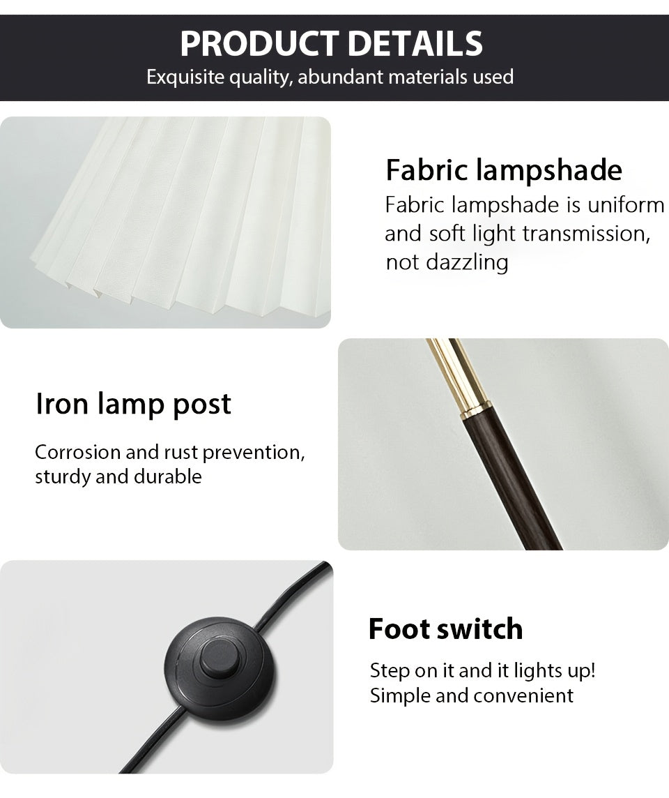 Lampe sur pied à abat-jour plissé crème et chaînette dorée, 160 cm