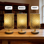 Lampe de chevet en tissu à motif losanges dorés, trois teintes