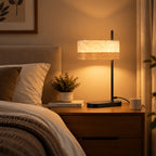 Lampe de chevet noire, abat-jour ovale en tissu bicolore, culot E14