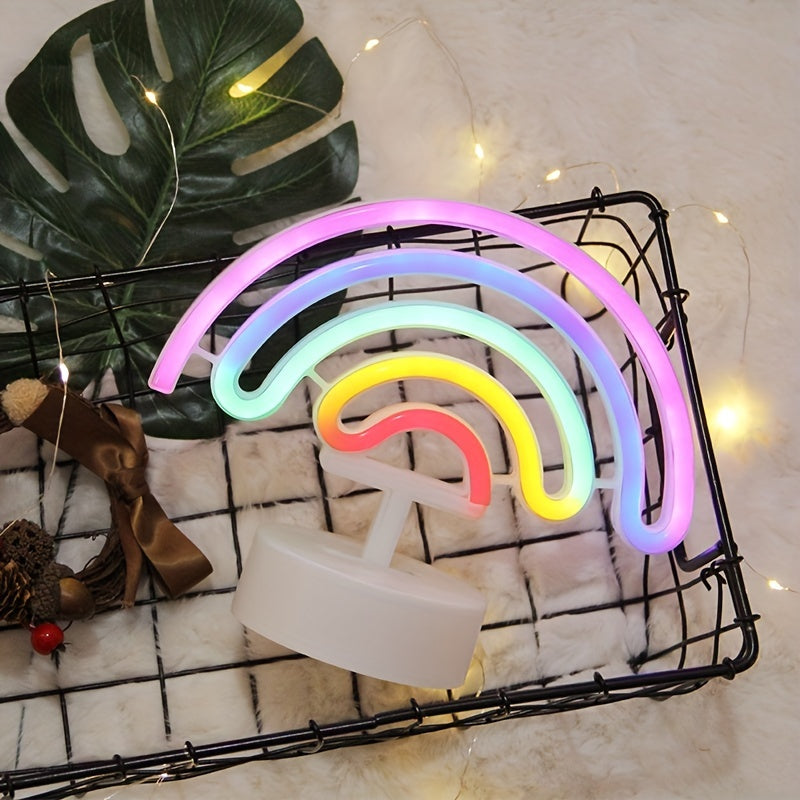 Néon LED arc-en-ciel sur socle, à piles ou USB, 23 x 19 cm