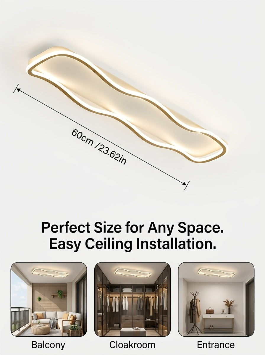 Plafonnier LED ondulé 40 W pour couloir, noir ou doré, 60 cm