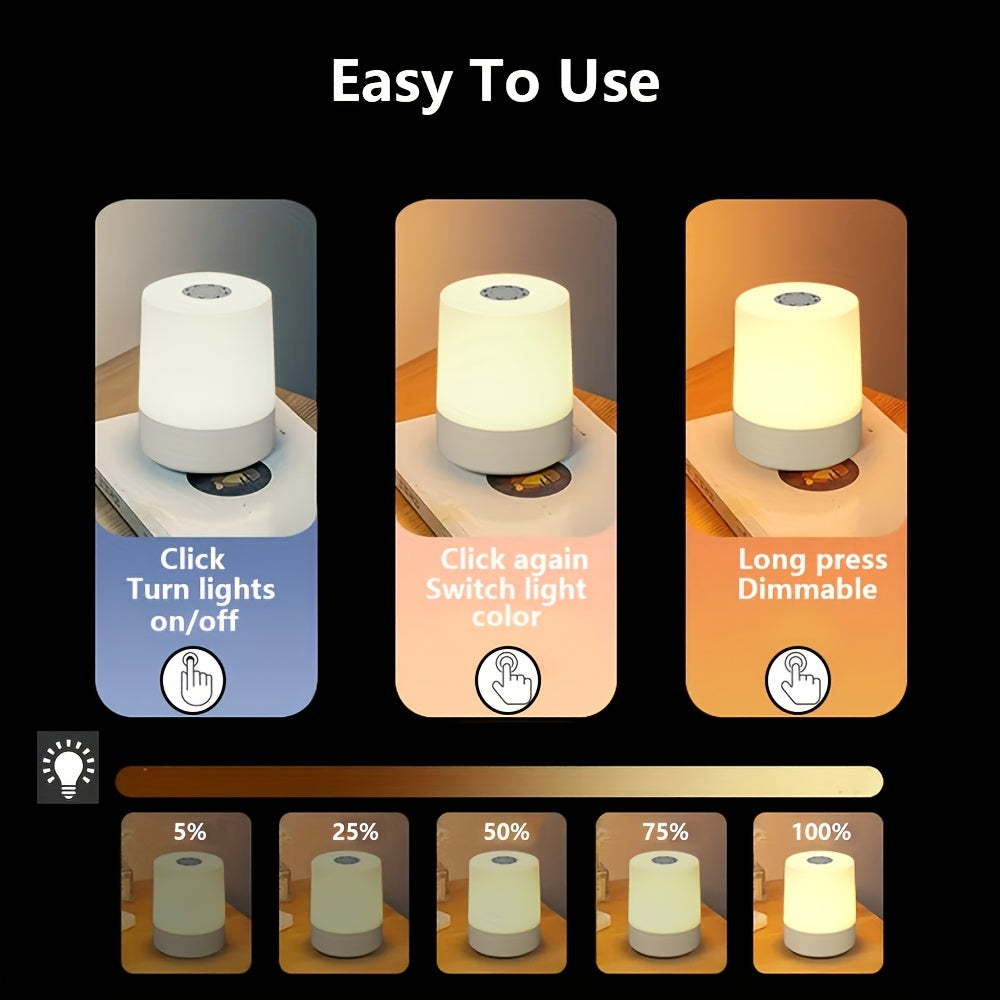 Petite lampe de chevet tactile rechargeable, cylindre de 10,5 cm