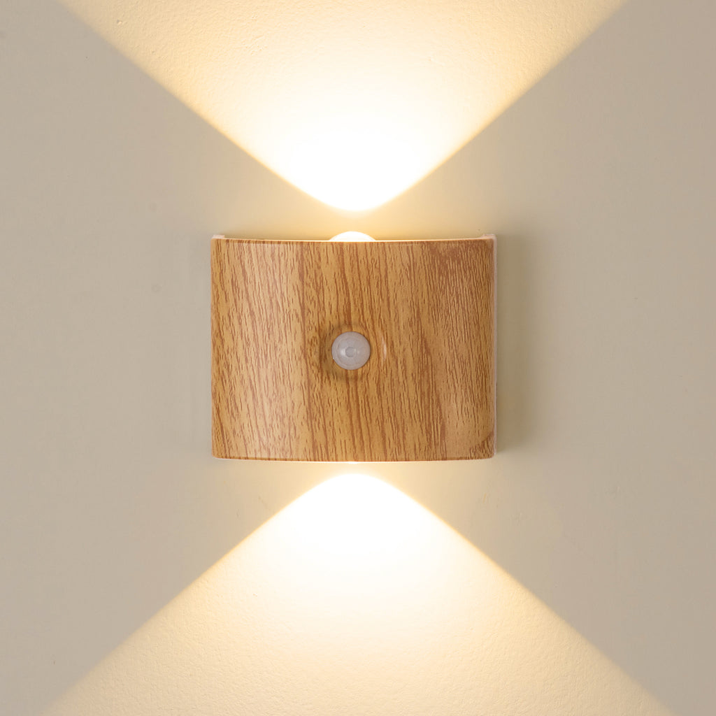 Applique murale LED à détecteur rectangulaire, effet bois ou pierre