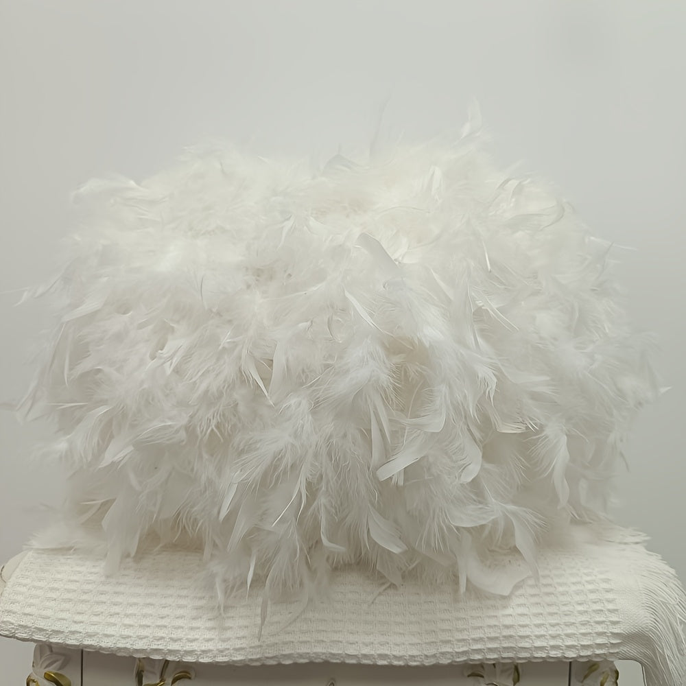 Grand abat-jour en plumes blanches pour suspension, Ø 50 x H 30 cm