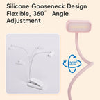 Lampe de lecture à pince rose pliable, col silicone, recharge USB