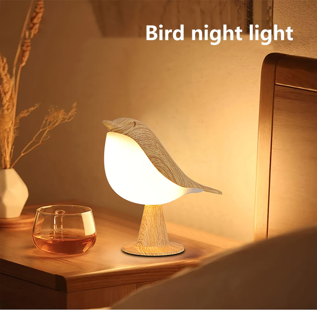 Lampe décorative oiseau effet bois, sans fil et tactile