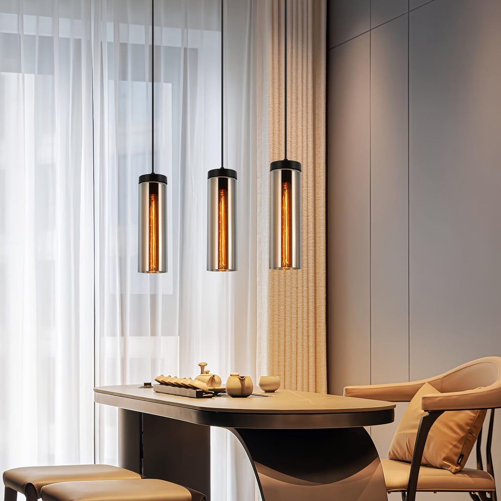 Suspension 3 tubes en verre fumé, barre de 46 cm ou rosace, E27