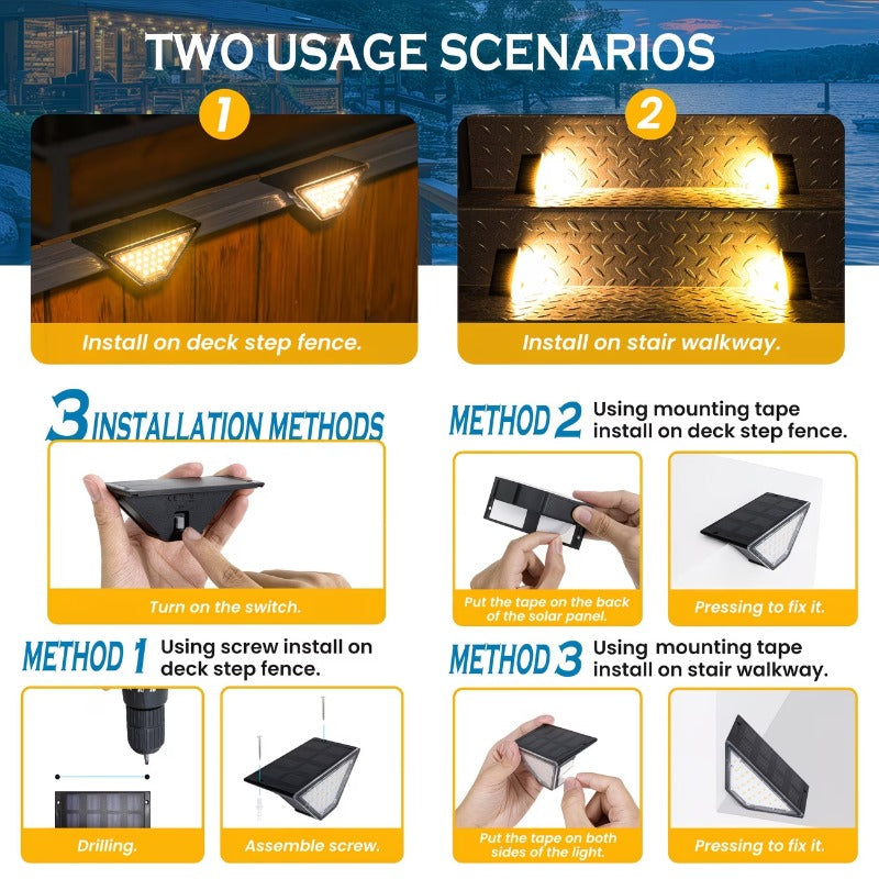 Applique solaire de marche triangulaire 24 LED, IP65, lot de 2