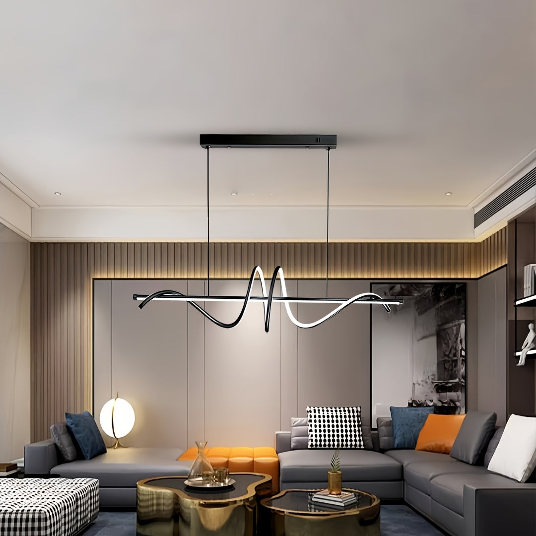 Suspension LED en vague de silicone sur barre de 100 cm, or ou noir