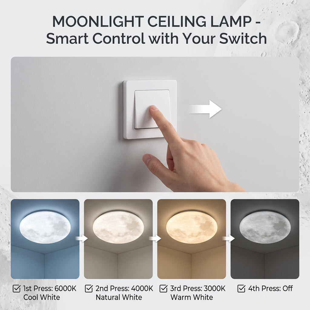 Plafonnier LED pleine lune Ø 33 cm, trois teintes à l'interrupteur