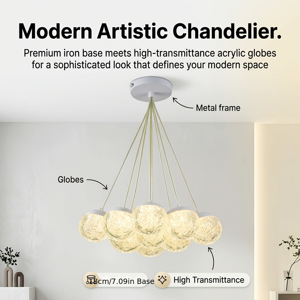 Lustre grappe de globes acryliques LED, doré ou blanc, trois teintes