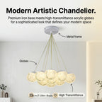 Lustre grappe de globes acryliques LED, doré ou blanc, trois teintes