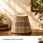 Abat-jour conique tartan gris et rouille, bordure chocolat, Ø 20 cm
