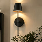 Applique murale noire sans fil, lot de 2, abat-jour conique et tige