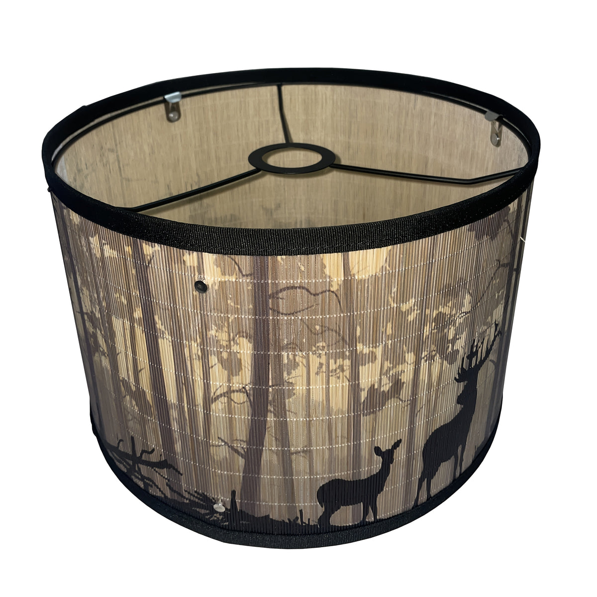 Abat-jour tambour en bambou imprimé forêt et cerfs, Ø 30,5 cm