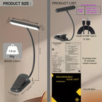 Lampe de lecture à pince barre 25 LED, minuterie, noire ou blanche