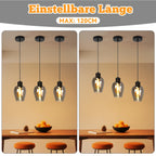 Lot de 2 suspensions tulipe en verre fumé, douille E27, câble 120 cm