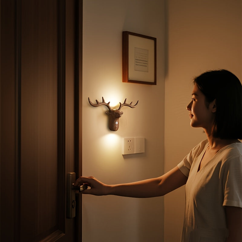 Applique murale tête de cerf LED à détecteur, sans fil rechargeable