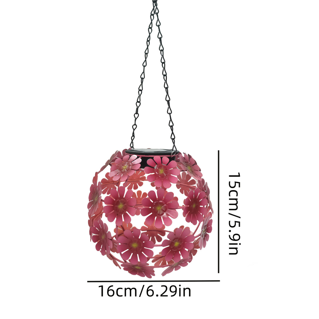 Suspension solaire extérieure boule de fleurs roses et rouges
