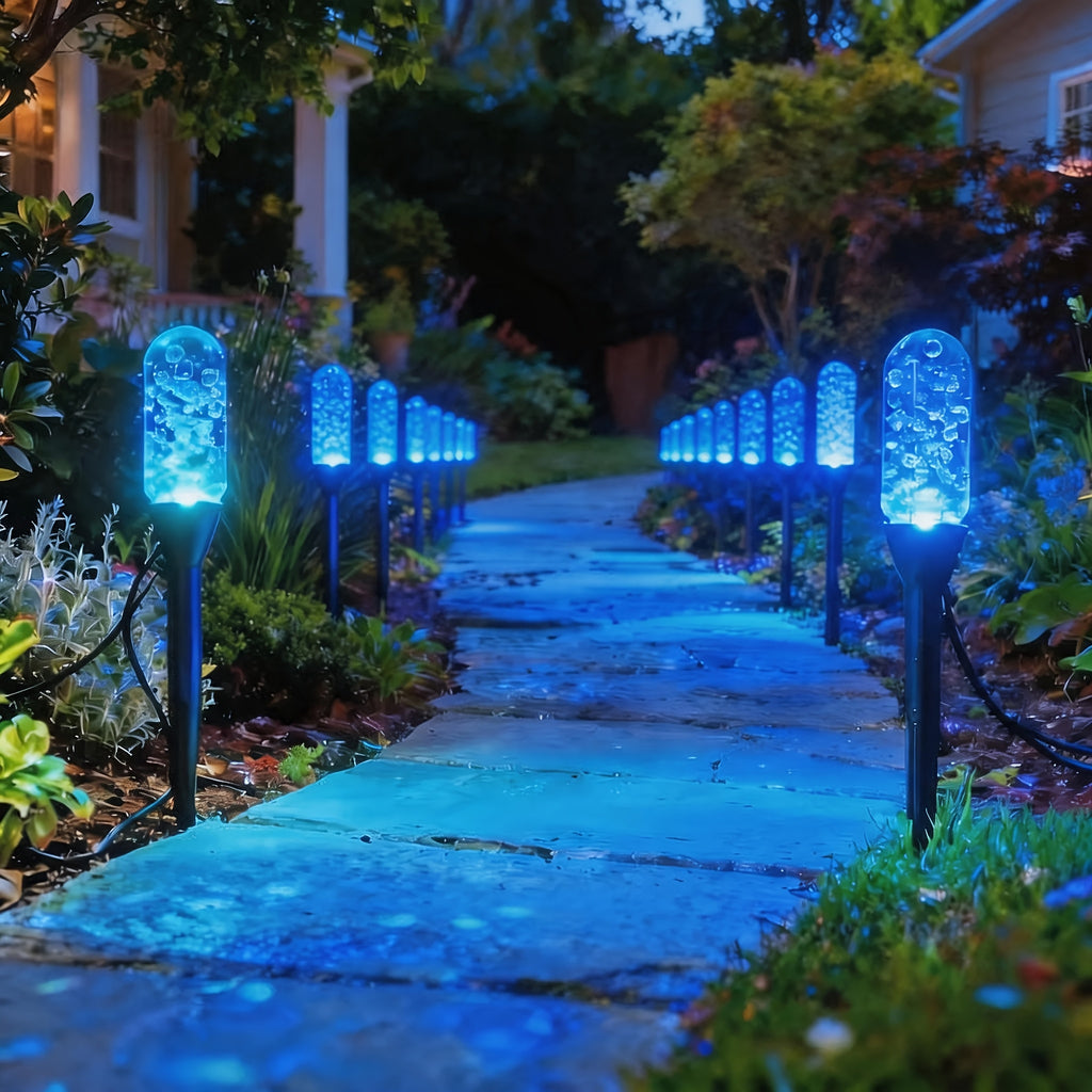 Guirlande solaire de balises bleues effet cristal à piquets, IP44