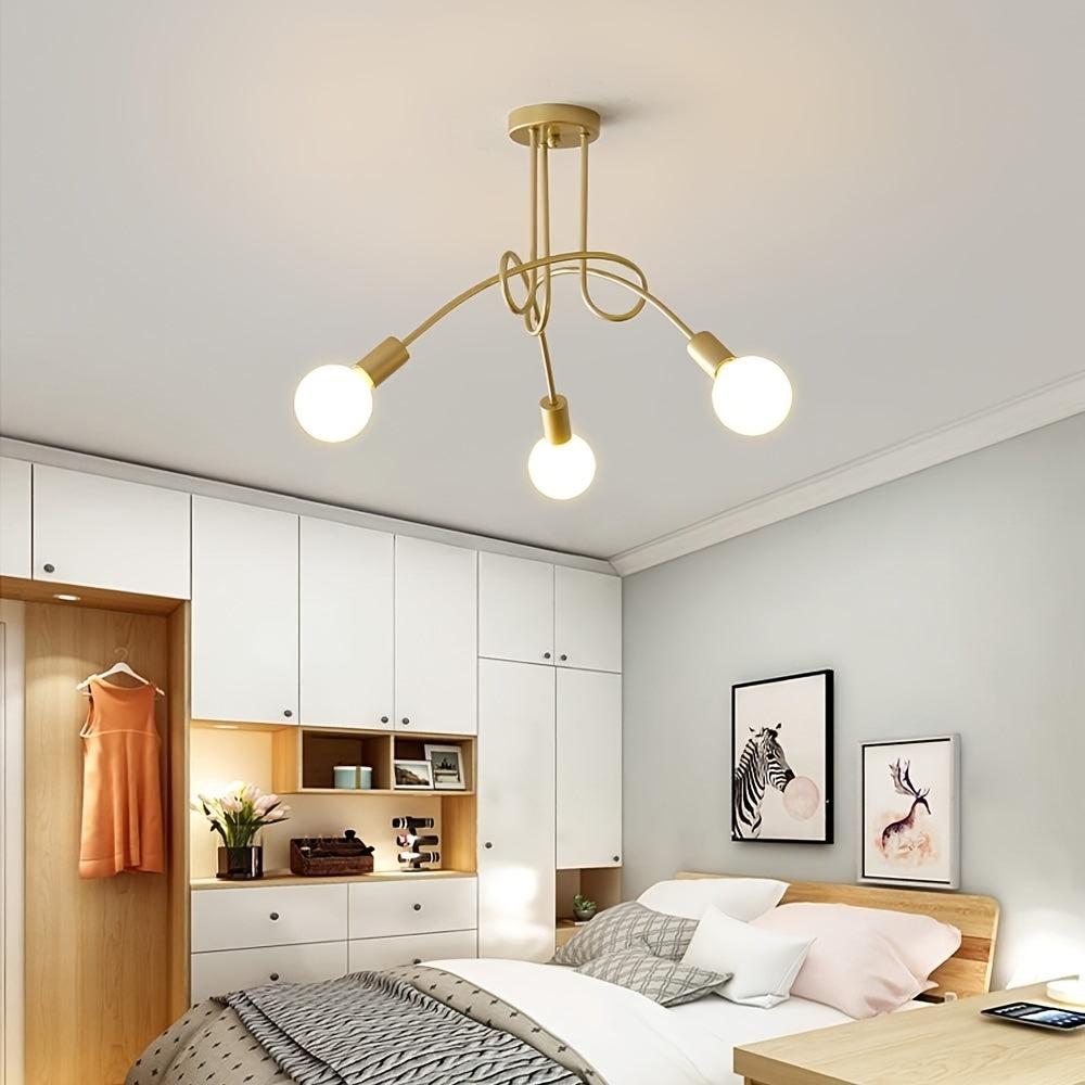 Lustre doré moderne à 3 bras entrelacés, douilles E27, 50 cm