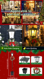Lampadaire solaire de Noël 150 cm avec couronne et jardinière