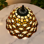 Lampe de table en vitrail ambré et ivoire, pied en résine, E27