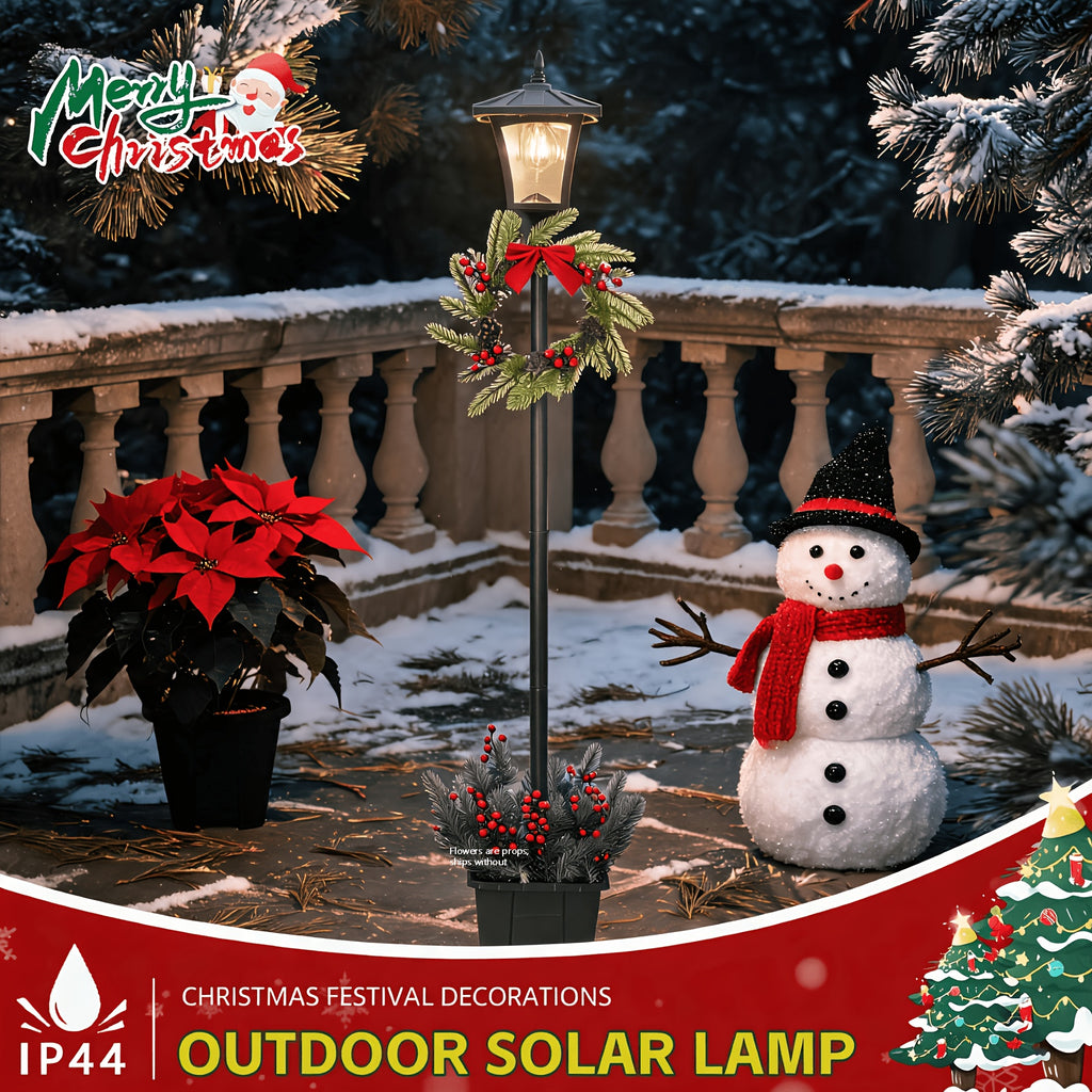 Lampadaire solaire de Noël 150 cm avec couronne et jardinière