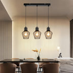 Suspension 3 lanternes en fil de métal noir, câbles de 150 cm