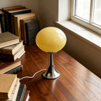 Lampe champignon en verre ovale sur pied chromé, USB, 3 teintes