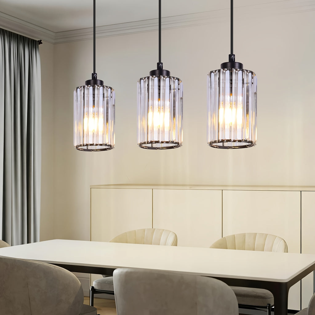 Suspension cylindres en cristal K9, 3 ou 4 lumières, monture noire