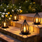 Lanterne solaire goutte en métal noir, bougie LED vacillante, IP65