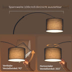 Lampadaire arc noir 181 cm, abat-jour tambour en tissu Ø 30 cm
