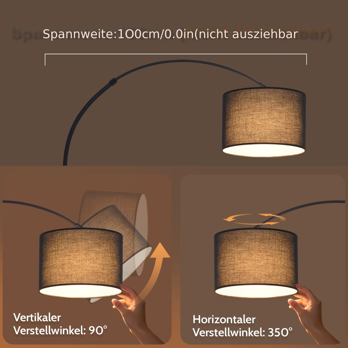 Lampadaire arc noir 181 cm, abat-jour tambour en tissu Ø 30 cm