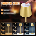 Lampe de table LED sans fil à abat-jour évasé, blanche ou champagne