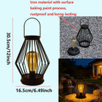 Lanterne solaire en fil de fer noir et ampoule effet Edison, 30,5 cm