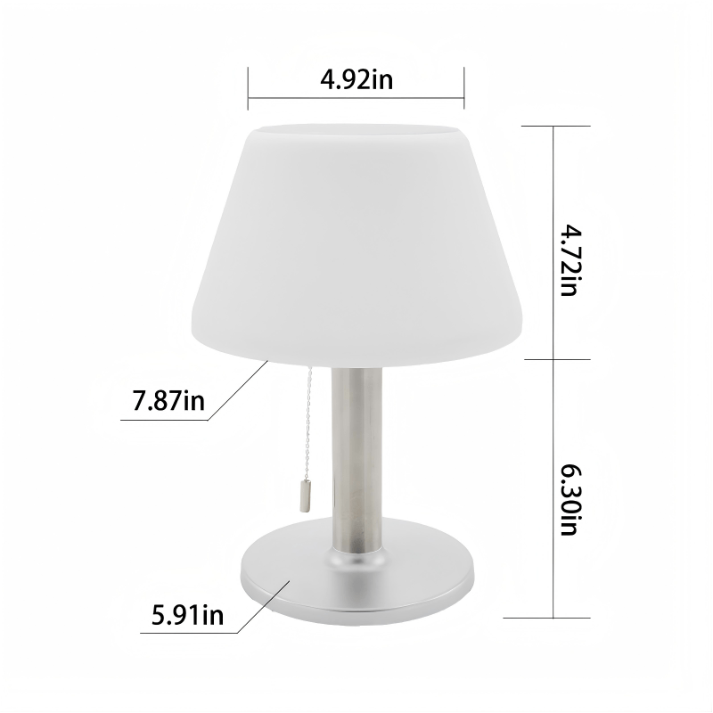 Lampe de table solaire abat-jour blanc et pied argenté, IP44