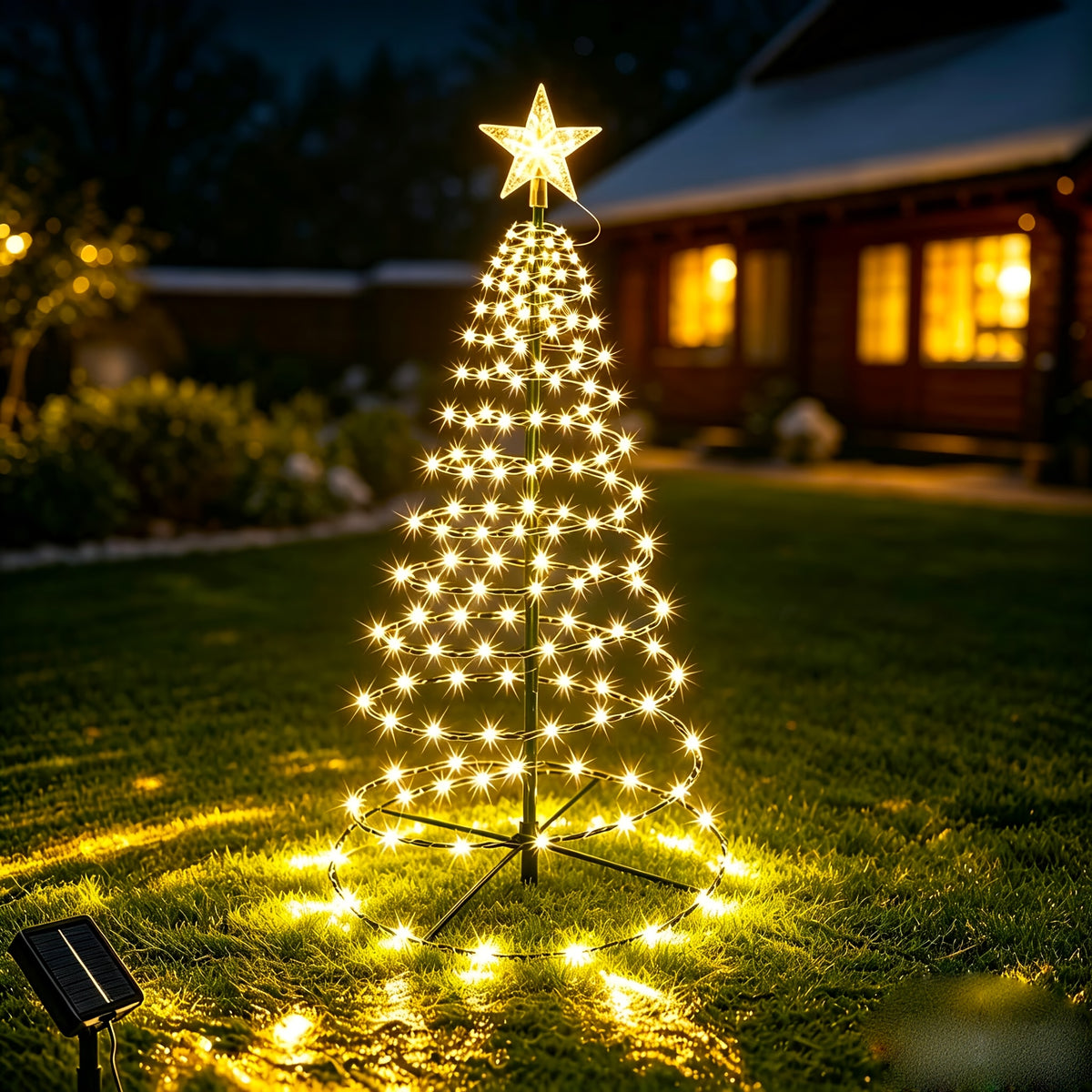 Sapin lumineux solaire en spirale pour décorer le jardin