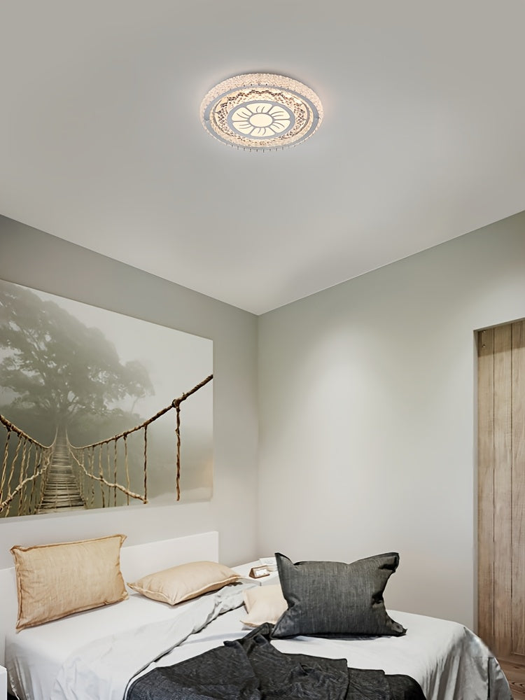 Plafonnier LED à cristaux acryliques Ø 43 cm, motif soleil ou fleur