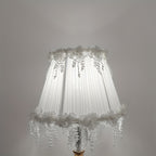 Abat-jour plissé à pampilles de dentelle et perles, blanc, Ø 26 cm