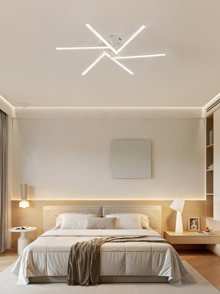 Plafonnier LED à six branches en étoile, doré, blanc ou noir, 76 cm