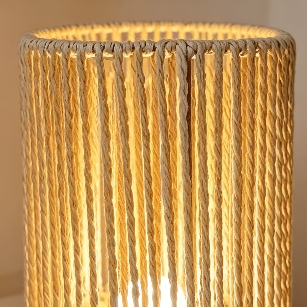 Lampe de chevet en corde torsadée verticale, socle en bois foncé