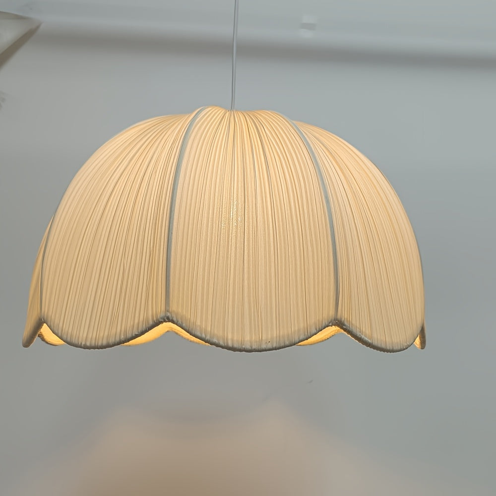 Abat-jour dôme en tissu plissé crème à bord festonné, Ø 39 cm