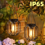 Lot de 2 lanternes solaires cage noire à ampoule filament, IP65