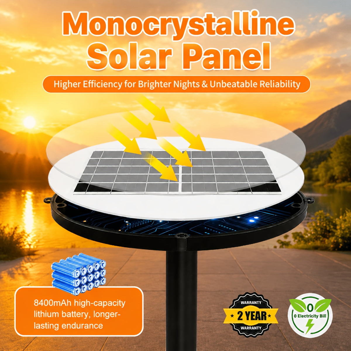 Lampadaire solaire rond 750 LED à détecteur et télécommande