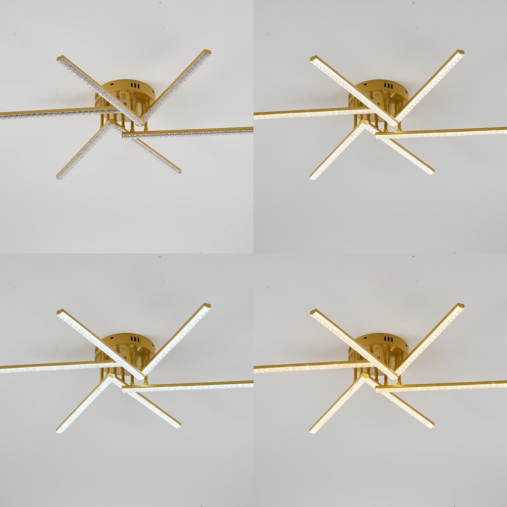 Plafonnier LED à six branches en étoile, doré, blanc ou noir, 76 cm