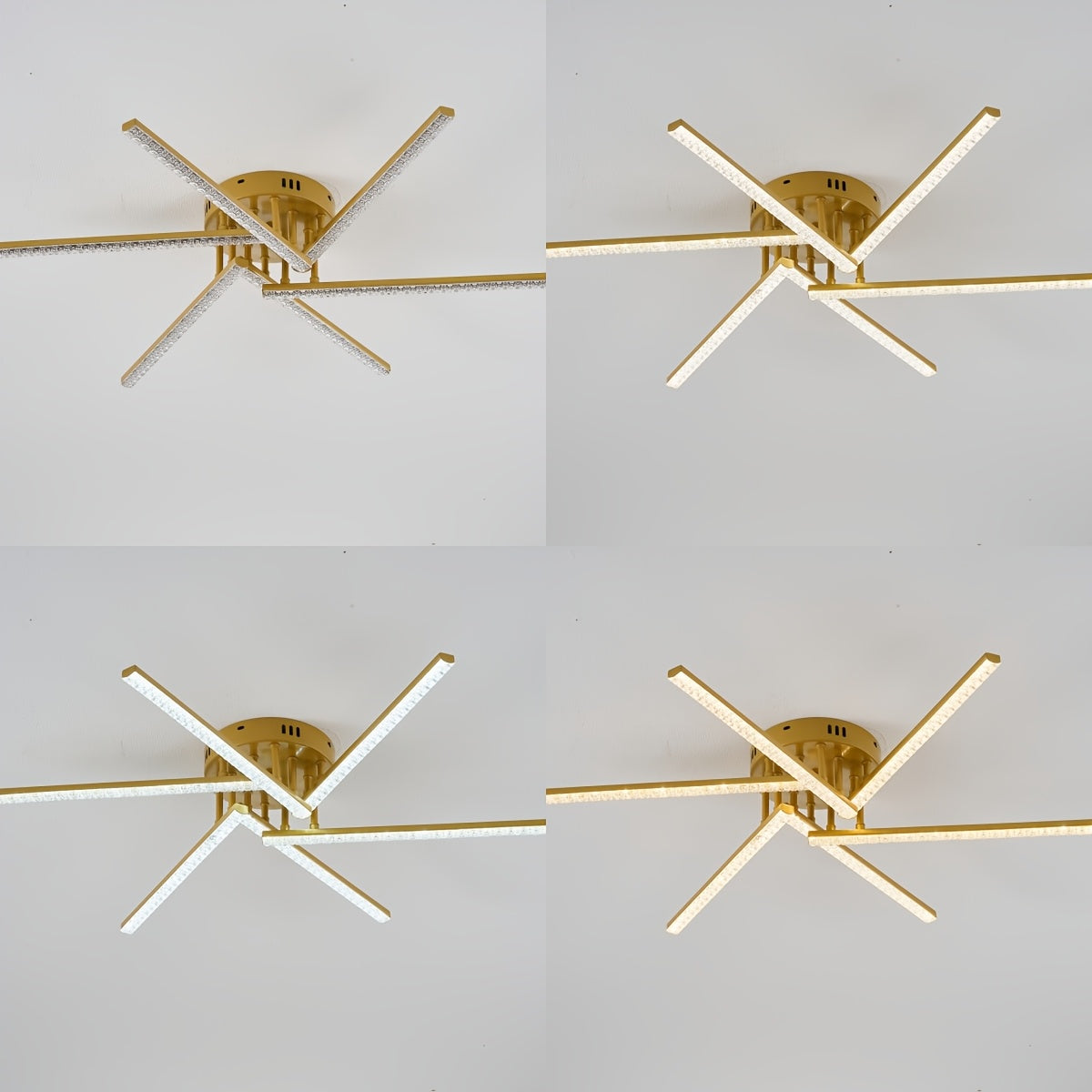 Plafonnier LED à six branches en étoile, doré, blanc ou noir, 76 cm