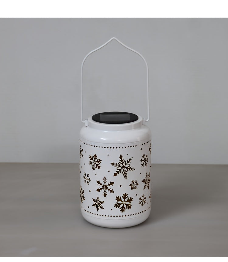 Lanterne solaire blanche ajourée de flocons de neige, 33 cm