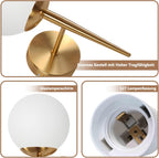 Lot de 2 appliques murales boule en verre opale, structure dorée