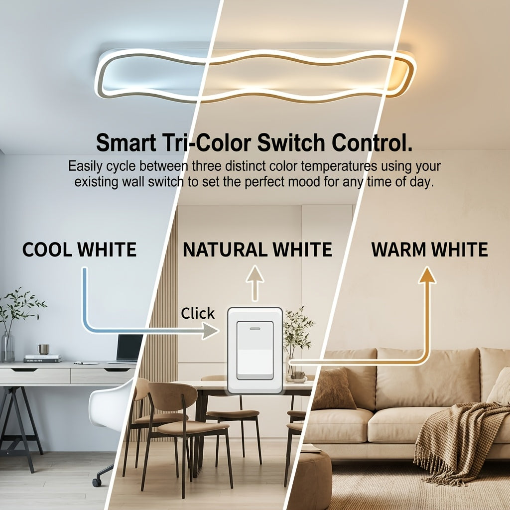 Plafonnier LED ondulé 40 W pour couloir, noir ou doré, 60 cm